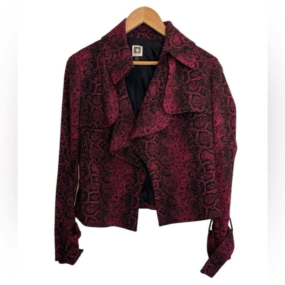 Anne Klein magenta & black snakeskin pattern blazer w/ floppy lapels